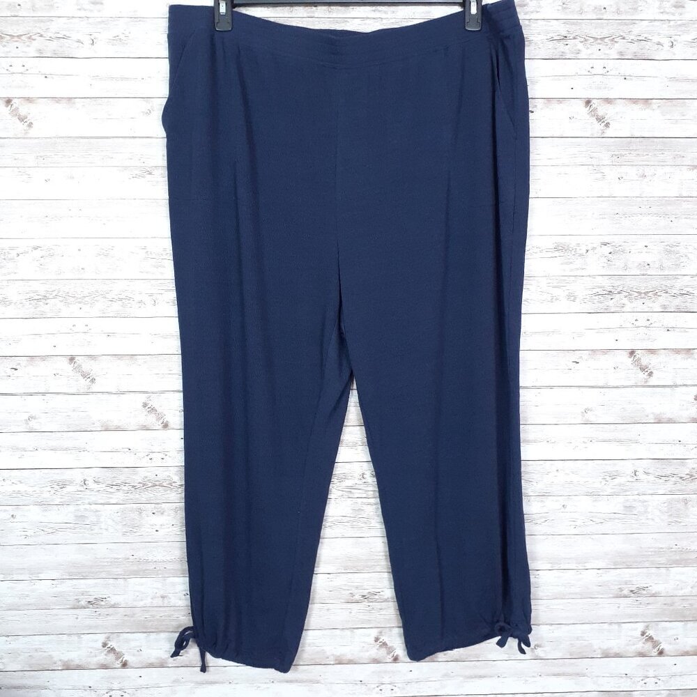 d&co Beach Womens Pants 2X Soft Gauze Pull On Drawstring Ankle Navy NWOT 908
